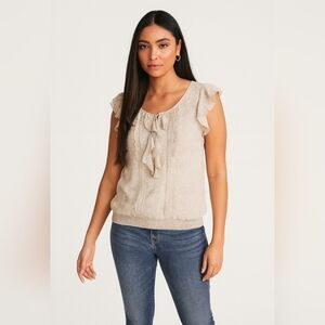 Express Ruffle Flutter Sleeve Blouse Neutral Beige Animal Print Boho Romantic M